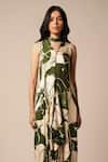 Buy_Advait_Green Rayon Twill Print Abstract Floral High Collar Kaee Asymmetric Dress _Online_at_Aza_Fashions