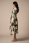 Buy_Advait_Green Rayon Twill Print Abstract Floral Collared Neck Kaee Belted Dress _Online_at_Aza_Fashions