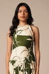 Advait_Green Rayon Twill Print Abstract Floral Halter Neck Kaee Dress _Online_at_Aza_Fashions