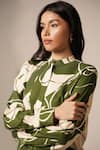 Advait_Green Rayon Twill Print Abstract Floral Chinese Collar Kaee Shirt _Online_at_Aza_Fashions