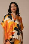 Advait_Yellow Ecovero Twill Print Abstract V Collar Luna Shirt With Pant _Online_at_Aza_Fashions