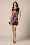 Buy_Advait_Purple Natural Crepe Print Abstract Geometric Asymmetric Neck River Short Dress _at_Aza_Fashions