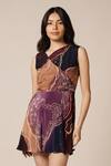 Buy_Advait_Purple Natural Crepe Print Abstract Geometric Asymmetric Neck River Short Dress _Online_at_Aza_Fashions