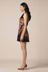 Shop_Advait_Purple Natural Crepe Print Abstract Geometric Asymmetric Neck River Short Dress _Online_at_Aza_Fashions