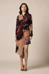 Advait_Purple Natural Crepe Print Abstract Geometric Collared River Asymmetric Dress _Online_at_Aza_Fashions