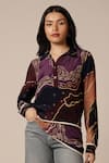 Buy_Advait_Purple Natural Crepe Print Abstract Geometric Collared Neck River Layered Shirt _at_Aza_Fashions