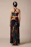 Shop_Advait_Blue Natural Crepe Print Abstract Geometric Halter Neck Umi Pleated Corset _at_Aza_Fashions