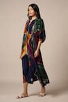 Advait_Blue Natural Crepe Print Abstract Collared Neck Umi Kimono Dress _Online_at_Aza_Fashions