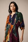 Shop_Advait_Blue Natural Crepe Print Abstract Collared Neck Umi Kimono Dress _Online_at_Aza_Fashions