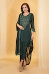 Buy_Archana Kochhar_Green Georgette Embroidery Flora And Sequin Kurta & Draped Dhoti Skirt Set _at_Aza_Fashions