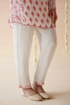 Nero India_Pink Cupro Satin Print Floral Notched Neck Butti Kurta With Pant _Online_at_Aza_Fashions