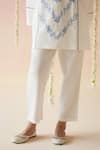 Nero India_Blue Handloom Cotton Embroidery Floral V Collar Tunic With Pant _Online_at_Aza_Fashions