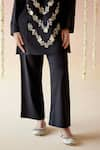 Nero India_Black Handloom Cotton Embroidery Floral V Collar Bloom Tunic With Pant _Online_at_Aza_Fashions