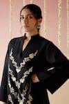 Buy_Nero India_Black Handloom Cotton Embroidery Floral V Collar Bloom Tunic With Pant _Online_at_Aza_Fashions