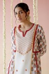 Nero India_Red Kurta- Cotton Print Floral Paan Neck With _Online_at_Aza_Fashions