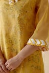 Shop_Nero India_Yellow Kurta- Organza Print Floral V Neck Sheer And Pant Set _Online_at_Aza_Fashions