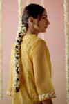 Nero India_Yellow Kurta- Organza Print Floral V Neck Sheer And Pant Set _at_Aza_Fashions