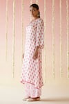 Nero India_Pink Cupro Satin Print Floral V Neck Butti Kurta With Pant _Online_at_Aza_Fashions