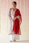 Buy_Nero India_Red Kurta Pure Cotton Print Floral Paan Neck Block Set _at_Aza_Fashions