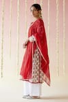 Nero India_Red Kurta Pure Cotton Print Floral Paan Neck Block Set _Online_at_Aza_Fashions