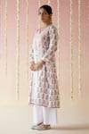 Shop_Nero India_Pink Kurta Pure Cotton Print Floral Paan Neck Block And Set _Online_at_Aza_Fashions