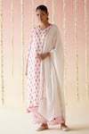 Buy_Nero India_Pink Cupro Satin Print Floral V Neck Butti Kurta Pant Set _at_Aza_Fashions