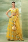 Buy_Seams Pret And Couture_Yellow Georgette Printed Thread Plunge Gul Floral Veil Lehenga Set _at_Aza_Fashions