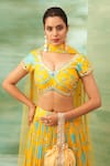 Shop_Seams Pret And Couture_Yellow Georgette Printed Thread Plunge Gul Floral Veil Lehenga Set _Online_at_Aza_Fashions