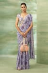 Buy_Seams Pret And Couture_Purple Georgette Printed Thread Plunge Kamal Pre-draped Saree With Blouse _at_Aza_Fashions