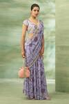 Buy_Seams Pret And Couture_Purple Georgette Printed Thread Plunge Kamal Pre-draped Saree With Blouse _Online_at_Aza_Fashions