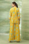 Shop_Seams Pret And Couture_Yellow Georgette Printed Thread Round Preet Peplum Tunic With Flared Pant _at_Aza_Fashions