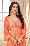 Buy_Seams Pret And Couture_Orange Fine Silk Printed Floral Veil V Neck Rahila Tunic With Pant _Online_at_Aza_Fashions