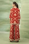 Shop_Seams Pret And Couture_Red Crepe Printed Mirror Blouse V Neck Rooibos Cape Pant Set _at_Aza_Fashions