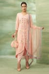 Buy_Seams Pret And Couture_Pink Satin Printed Mirror V Neck Zeba Floral Embroidered Kurta Set _at_Aza_Fashions