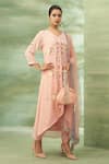 Seams Pret And Couture_Pink Satin Printed Mirror V Neck Zeba Floral Embroidered Kurta Set _Online_at_Aza_Fashions