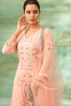 Shop_Seams Pret And Couture_Pink Satin Printed Mirror V Neck Zeba Floral Embroidered Kurta Set _Online_at_Aza_Fashions