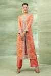 Buy_Seams Pret And Couture_Orange Crepe Printed Mirror V Neck Zeenat Tunic With Pant _at_Aza_Fashions