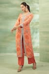 Buy_Seams Pret And Couture_Orange Crepe Printed Mirror V Neck Zeenat Tunic With Pant _Online_at_Aza_Fashions