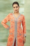 Shop_Seams Pret And Couture_Orange Crepe Printed Mirror V Neck Zeenat Tunic With Pant _Online_at_Aza_Fashions