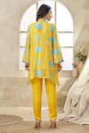 Shop_Seams Pret And Couture_Yellow Fine Silk Printed Floral Veil High Neck Zuni Asymmetric Tunic Pant Set _at_Aza_Fashions