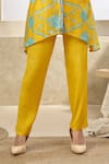 Seams Pret And Couture_Yellow Fine Silk Printed Floral Veil High Neck Zuni Asymmetric Tunic Pant Set _Online_at_Aza_Fashions