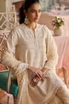 Buy_Seema Gujral_Cream Kurta And Dupatta Net Embroidered Pearl Notched Geometric Dhoti Pant Set _Online_at_Aza_Fashions