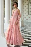 Buy_Seema Gujral_Pink Net Embroidered Sequin Sweetheart Jaal Short Kurta Sharara Set _at_Aza_Fashions