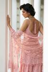 Shop_Seema Gujral_Pink Net Embroidered Sequin Sweetheart Jaal Short Kurta Sharara Set _at_Aza_Fashions