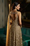 Seema Gujral_Gold Net Embroidered Sequin Plunge V High-low Jacket Kurta Sharara Set _Online_at_Aza_Fashions