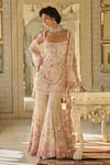 Buy_Seema Gujral_Beige Net Embroidered Sequin Square 3d Floral Pastel Kurta Sharara Set _at_Aza_Fashions