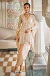 Buy_Seema Gujral_Beige Kurta And Dupatta Net Embroidered Pearl Floral Thread Dhoti Pant Set _at_Aza_Fashions