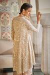 Seema Gujral_Beige Kurta And Dupatta Net Embroidered Pearl Floral Thread Dhoti Pant Set _Online_at_Aza_Fashions