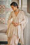 Buy_Seema Gujral_Beige Kurta And Dupatta Net Embroidered Pearl Floral Thread Dhoti Pant Set _Online_at_Aza_Fashions