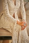 Seema Gujral_Beige Tissue Silk Embroidered Pearl Paisley Thread Jacket Kurta Sharara Set _at_Aza_Fashions